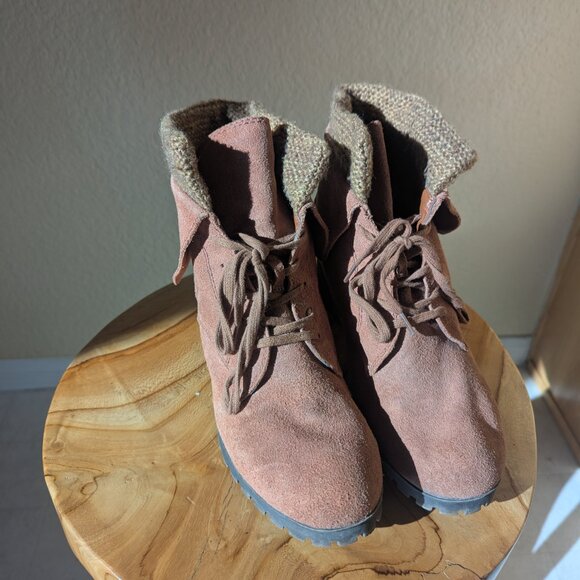 Lucky Brand suede lace up combat boot camel 8.5 - Picture 4 of 5
